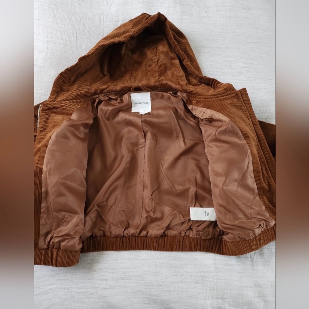 Avec Les Filles Brown Corduroy Hooded Bomber Jacket - Picture 2 of 4